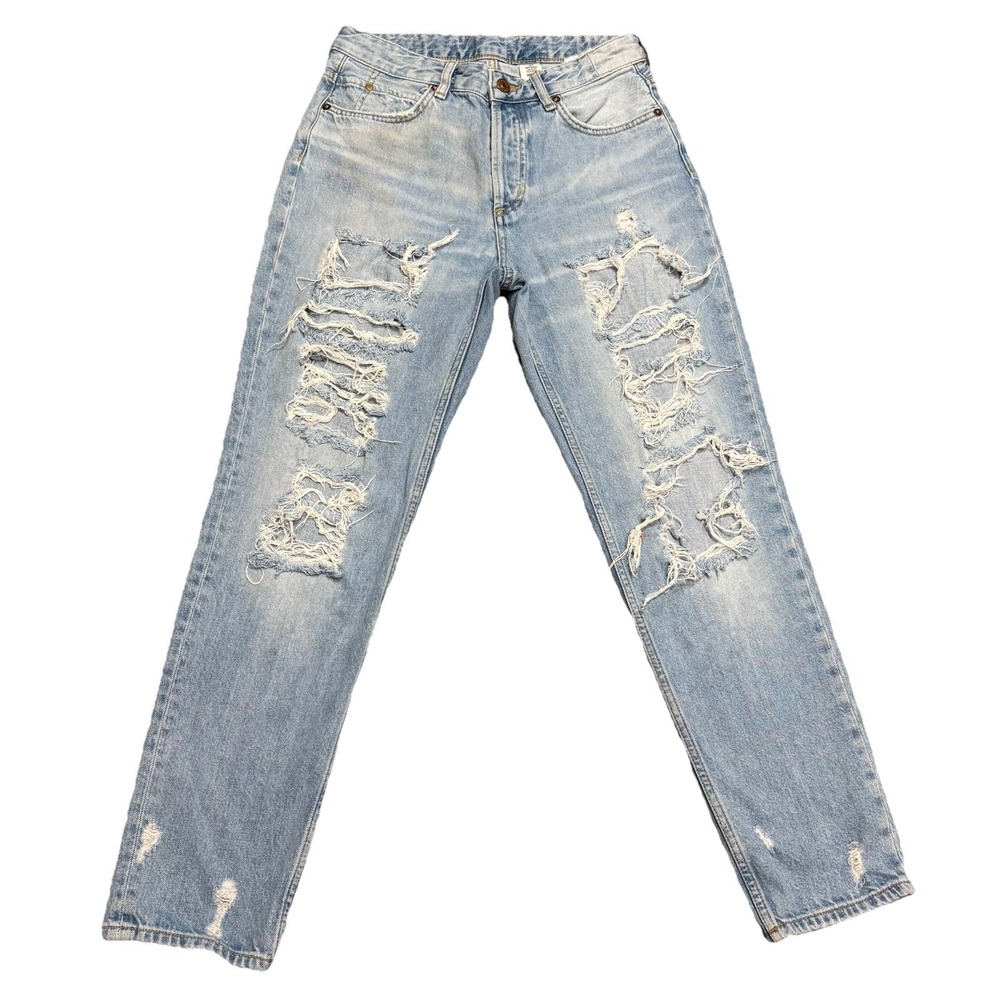 &denim Boyfriend Low Waist Light Wash Ripped Destroyed Jeans Women's‎ Size 4